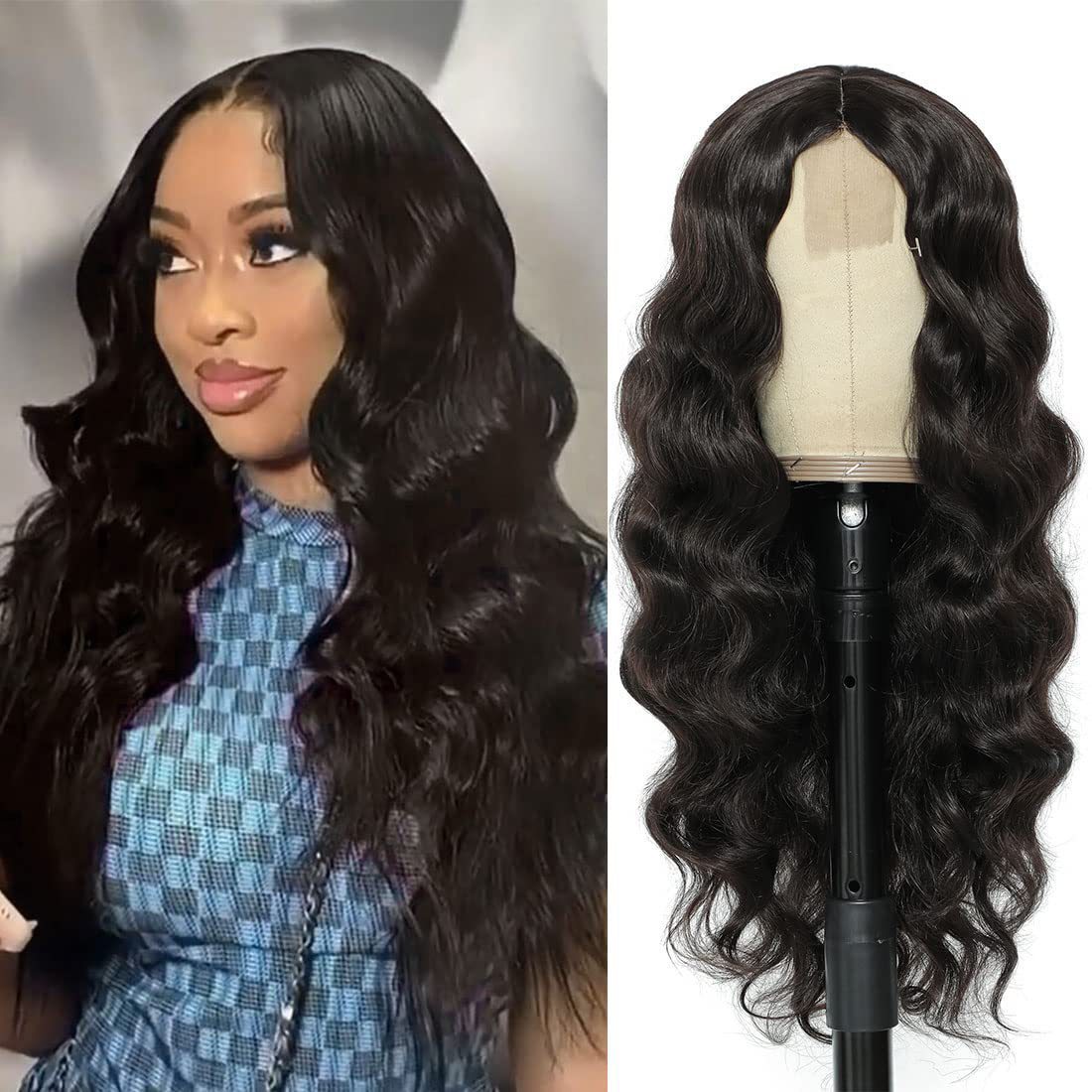 Perruque longue ondulée pour femme, cheveux bruns, raie au milieu, style polyvalent, confort optimal, extensions de cheveux synthétiques_voghion.com