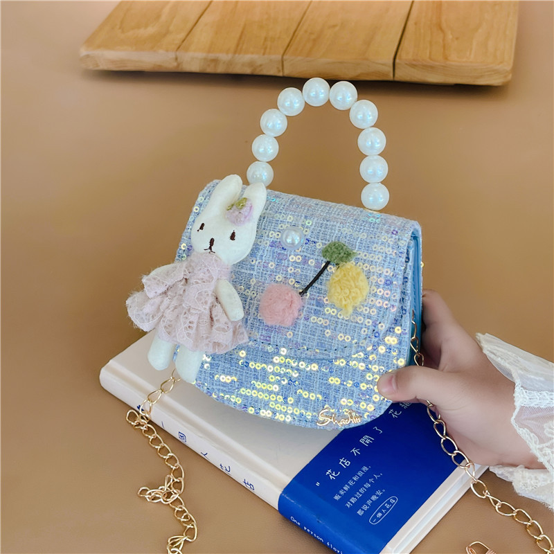 Estilo coreano de los niños bolsa de mensajero estilo occidental princesa bolso de hombro conejo de dibujos animados perla bolso niñas monedero al por mayor