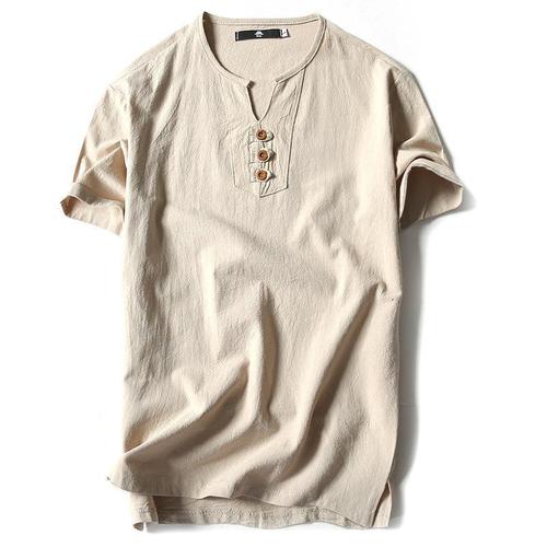 Chinese-style oversized linen men's summer short-sleeve T-shirt, extra-large and loose-fitting design—perfect for fuller figures and larger sizes