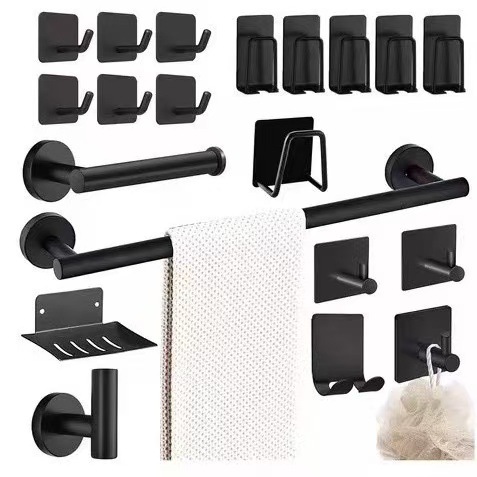 Cross-border 304 barra de toalla de acero inoxidable conjunto negro sin perforación de baño accesorios de baño gancho de toallas de baño