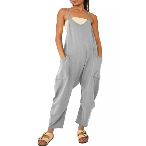  European and American Women's Fashion Amazon Size Cross-border E-commerce Standalone Item Solid Color Zipper Pouch Straps Bodysuit Full Thigh Pants