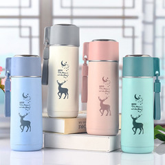 双层塑玻杯星空鹿玻璃杯提绳便携学生水杯印刷logo创意喝水杯子