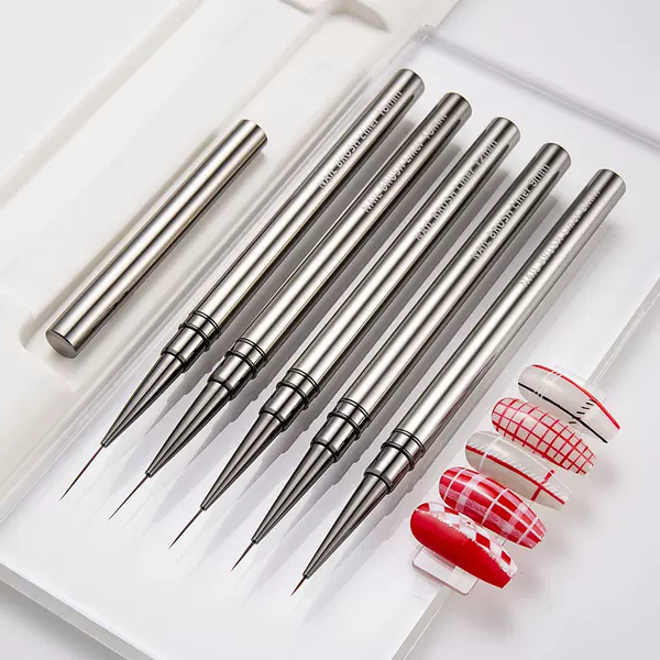 Pull-Line Pen Set of 5 Metal Poles, High-End Short and Long Hook-Edge Line Drawing, Flower Smudged Manicure Pen, String Pen