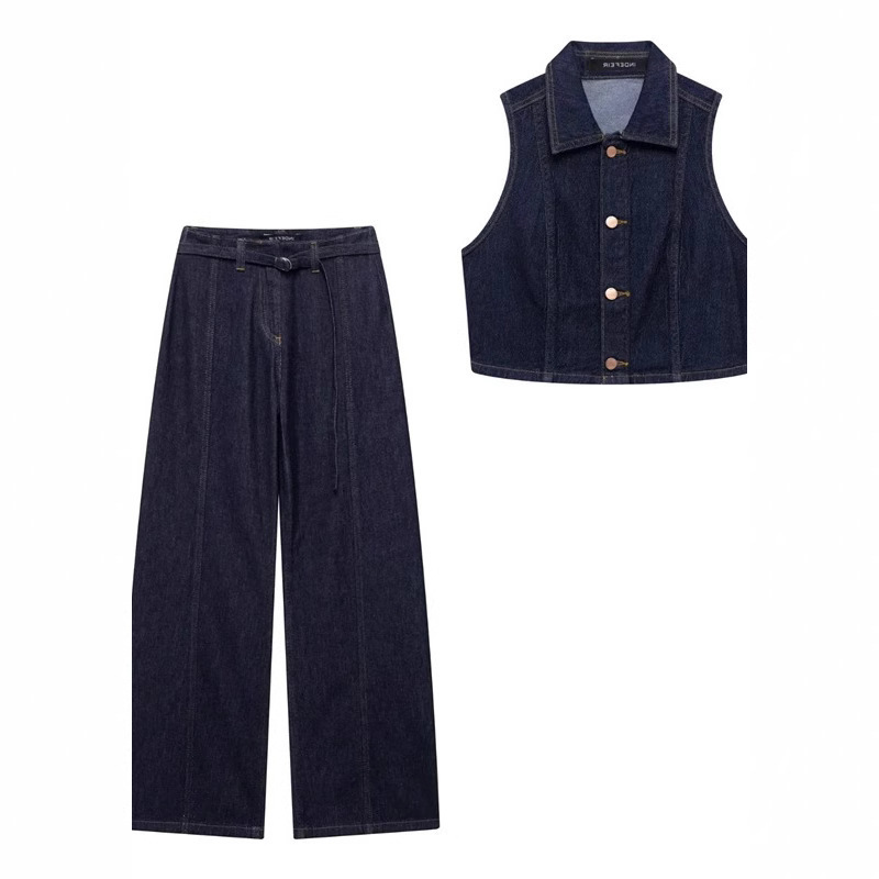 TAOP & ZA Early Spring New Women's Commuter Vest Denim Vest High Waist Jeans suit 8228024