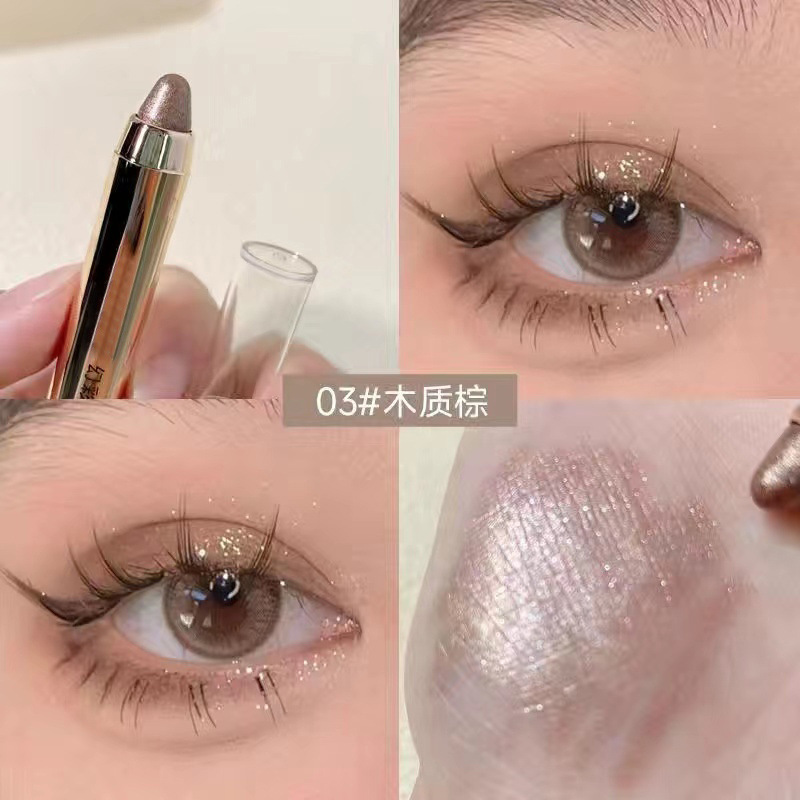 Un toque de lápiz de sombra de ojos perezoso que da forma al gusano de seda acostado de alto brillo, barra de sombra de ojos de doble cabeza, imprescindible para el maquillaje de ojos impermeable para principiantes