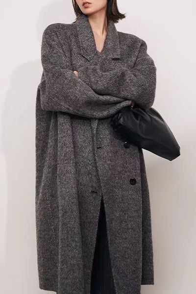 Korean Style Autumn and Winter New Double-Sided Woolen Outwear Women's Mid-Length Loose and Stylish Cocoon-Shaped Woolen Outwear