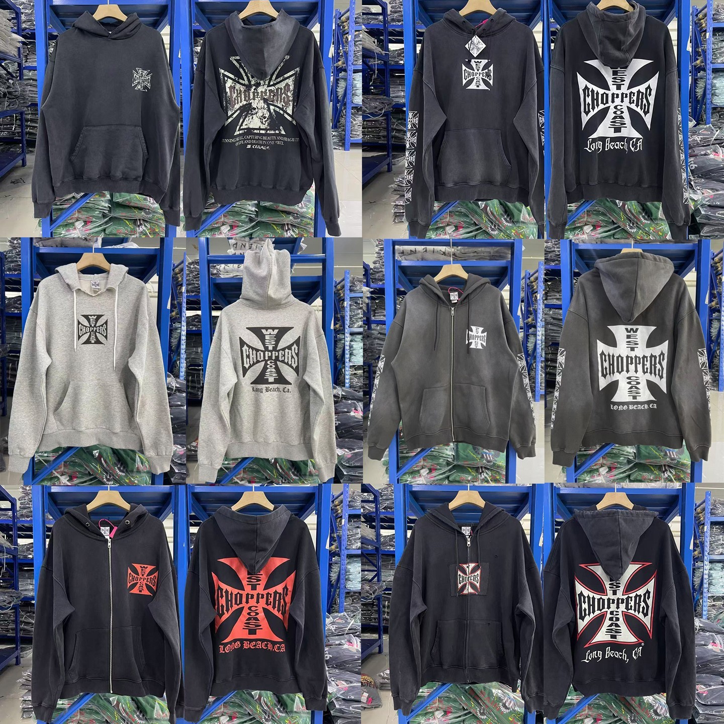 West Coast Choppers Autumn and Winter Trendy West Coast Cross Loose Zipper Fleece Sweatshirt Hoodie