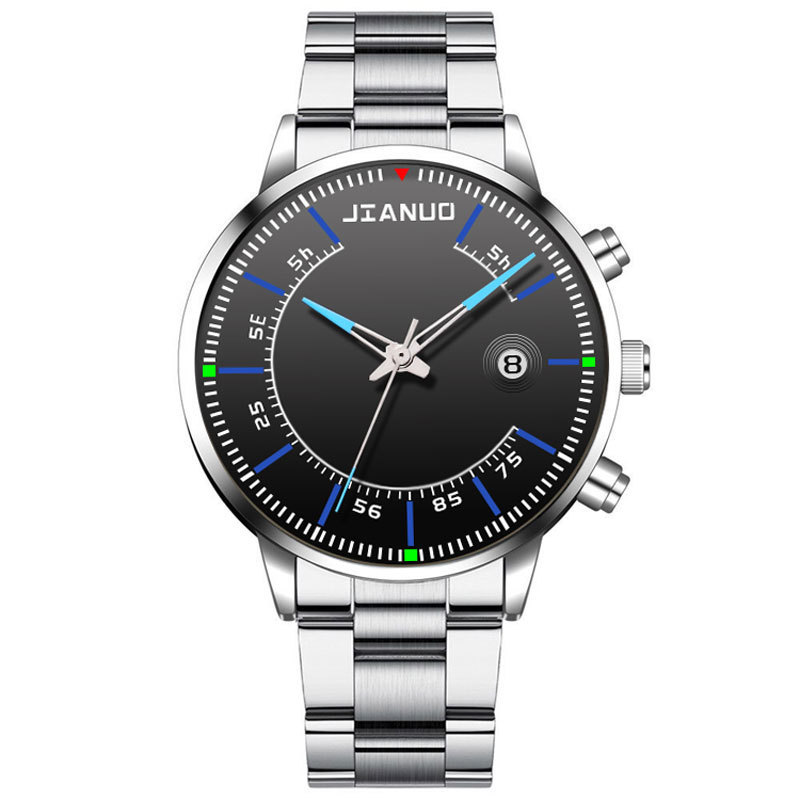 Reloj de correa de acero de negocios para hombres de comercio exterior Escala de moda con calendario reloj de cuarzo de aleación reloj de oro grande creativo de moda coreana