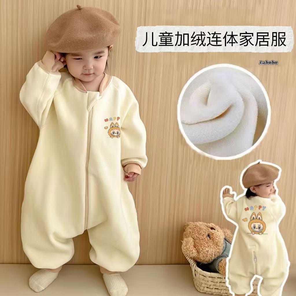 Children's Split-Leg Anti-Kick Sleeping Bag, Baby Warm Thickened Fleece One-Piece Sleepwear for Boys and Girls, Autumn and Winter Home Wear