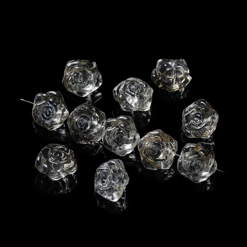 13*14mm冰透玻璃玫瑰花琉璃珠 直孔散珠 diy串珠隔珠耳环饰品配件|undefined