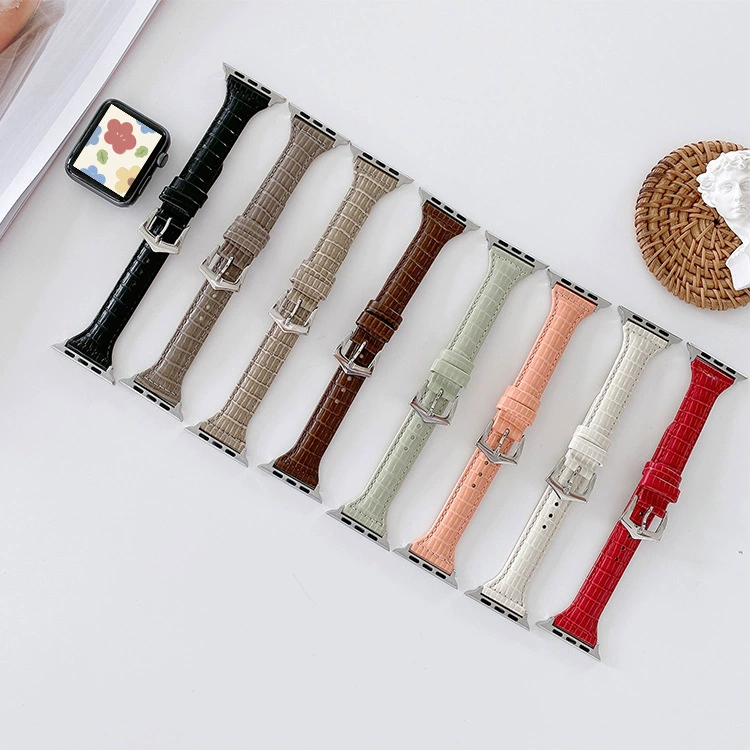 Подходит для ремешков часов Apple 42 мм и 46 мм, поколений 8, 9, 10, узкий кожаный ремешок с крокодиловым узором.