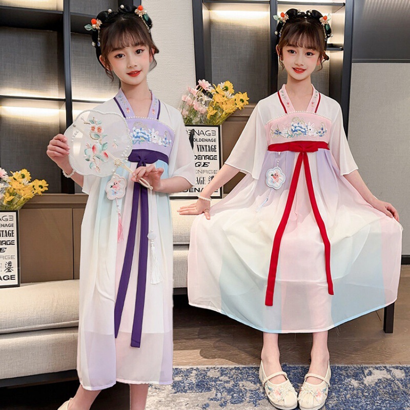 Hanfu girls spring thin Chinese style skirt Ru dress ancient costume super fairy spring little girl children Tang suit wholesale