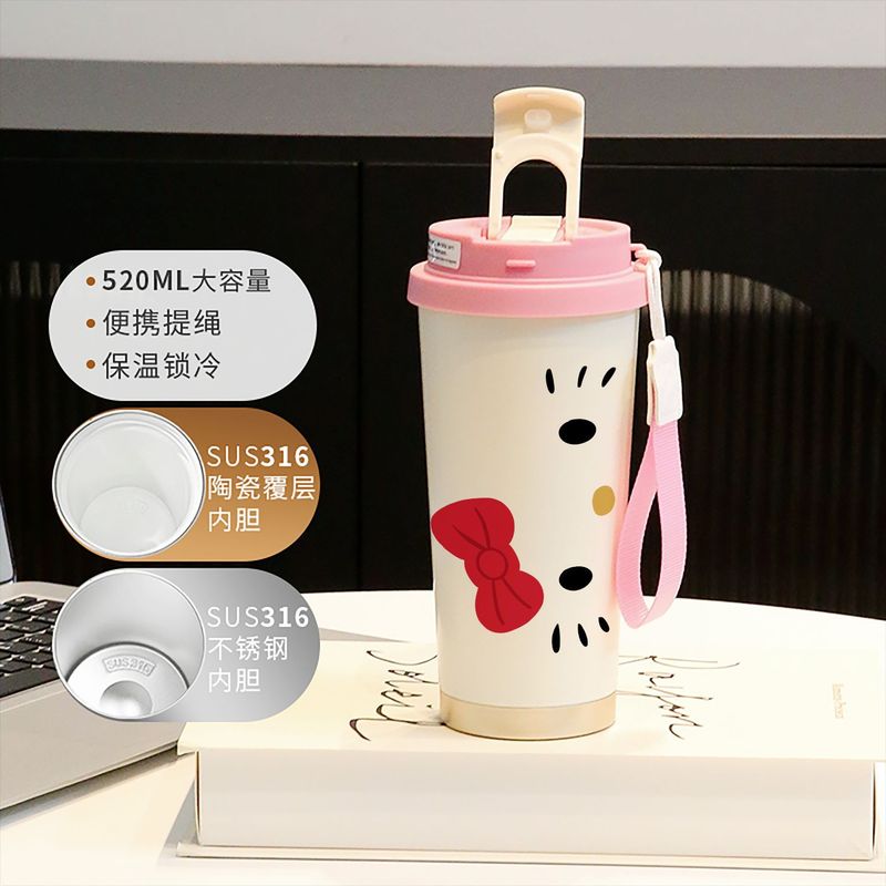 新款童趣咖啡杯316不锈钢保温杯卡通带吸管杯子双饮高颜值喝水杯|undefined