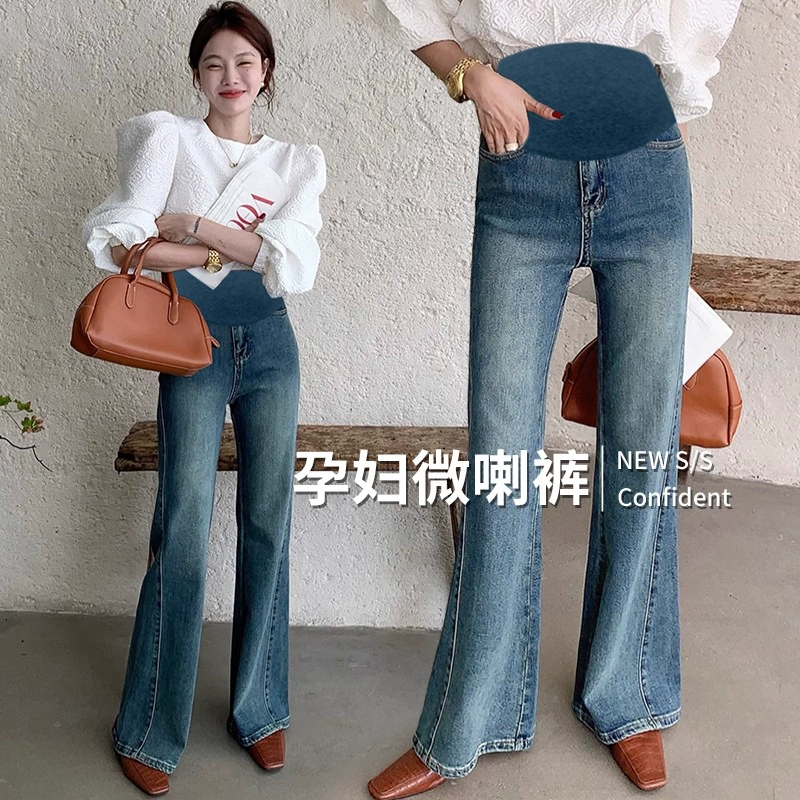 Беременные джинсы джинсы для беременных весной и осенью джинсы эластичные простые повседневные серповые брюки брюки брюки