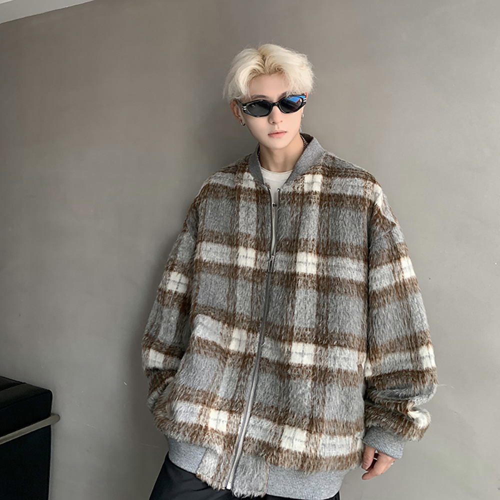 Cleanfit marca de moda americano retro a cuadros camisa de lana chaqueta pequeña fragancia chaqueta pareja moda hombres de moda