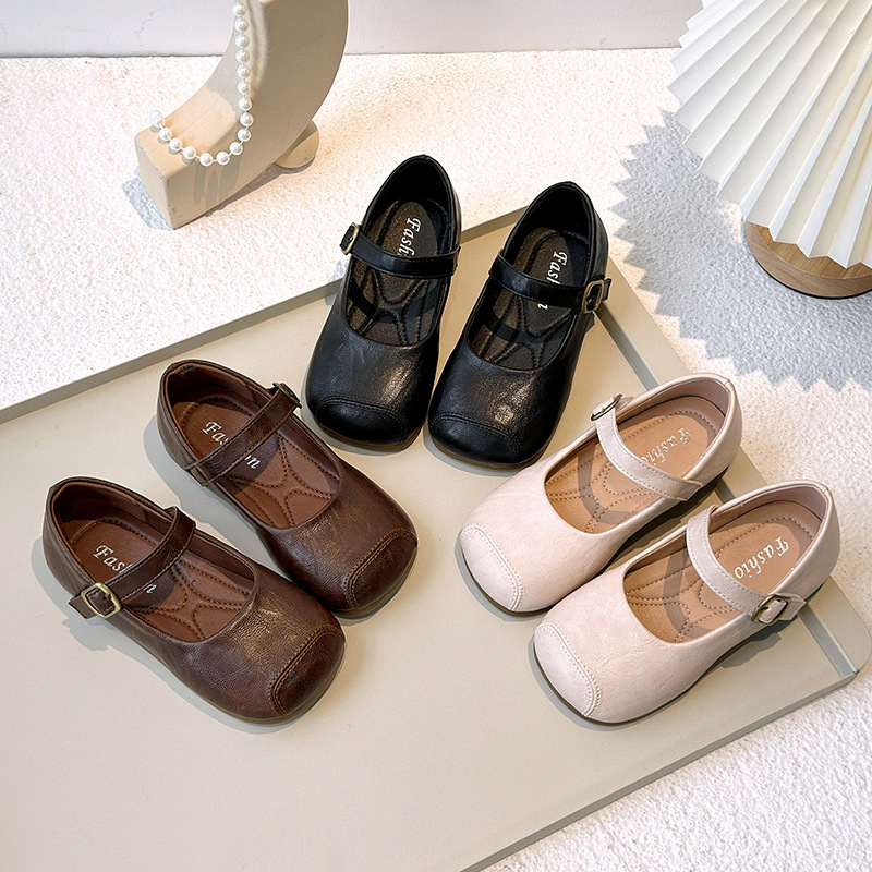 Genuine Leather Girls' Shoes 2026 Spring New Children's Shoes Baby Flats Retro Fashion Soft Sole Princess Leather