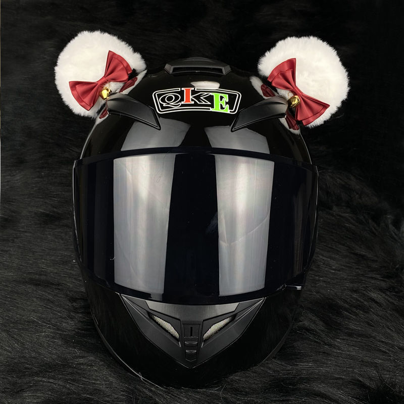 Motuoche – Lolita Cute Helmet Auto Parts and Accessories - white-ear-red-ribbon-1-pair