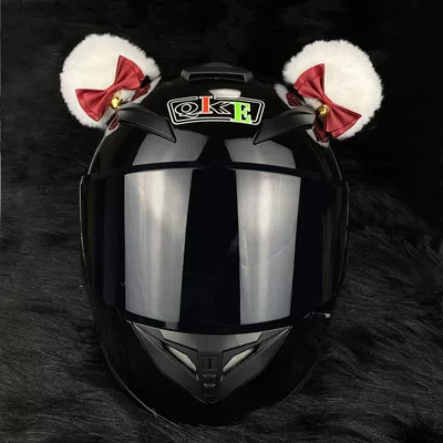 Lolita Cute Helmet Bear Motosiklet dəbilqələri - 1-pair-of-white-eared-red-silk