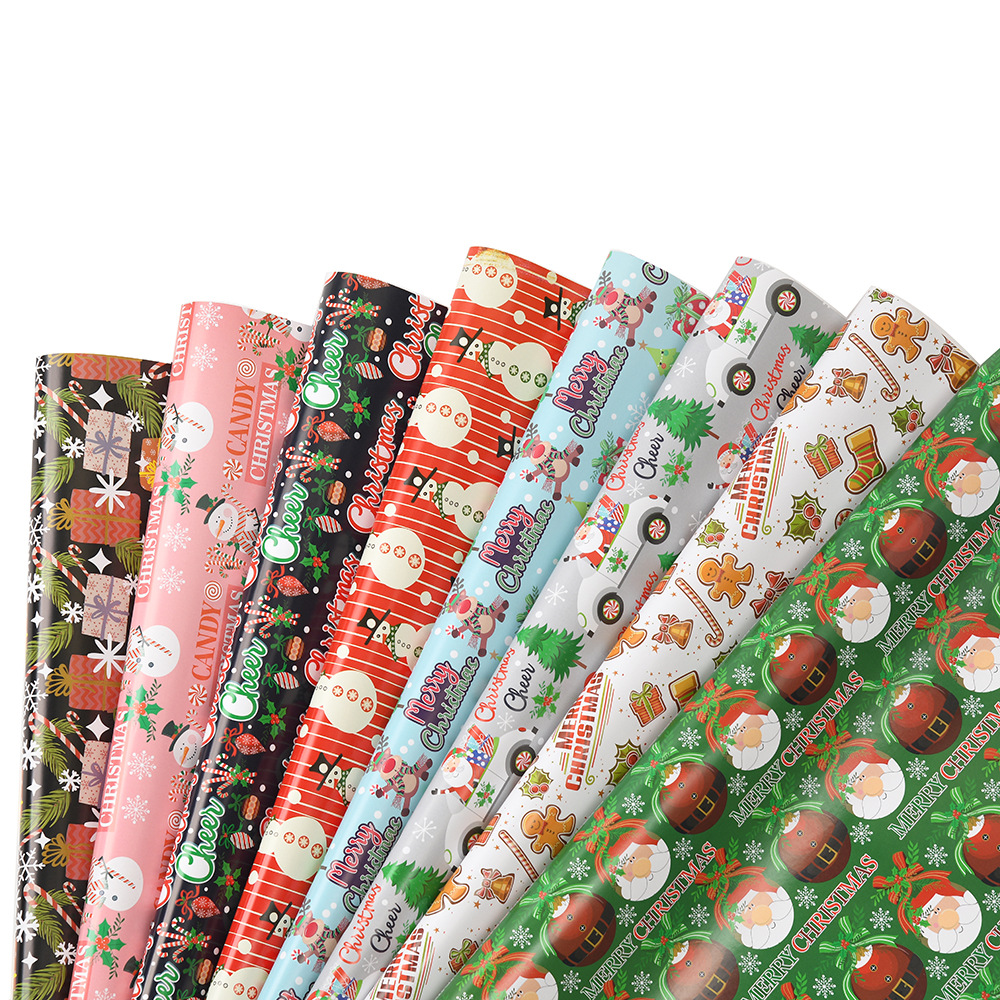 Venta caliente transfronteriza 80g papel de cobre impresión de Navidad papel de embalaje de regalo de Navidad de bricolaje fabricante de papel de embalaje de regalo al por mayor