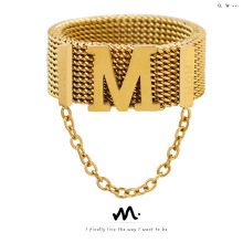 欧美夸张个性网带编织M流苏链条Ins风戒指女钛钢18k金食指戒 A172