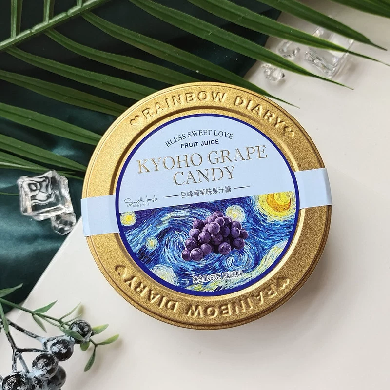 Rainbow diary white peach -flavored grape juice sugar hard sugar 68g round iron box full moon wedding group gift happy sugar ritual