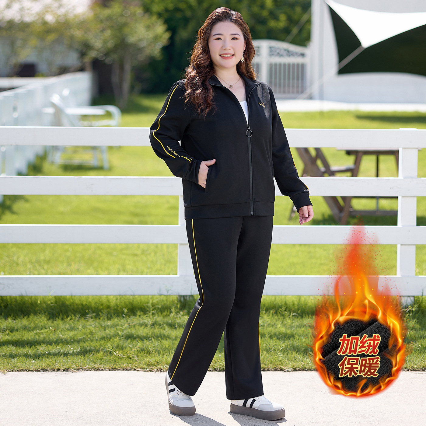 Fujing Plus-Size Sports Casual Suit Spring Two-Piece Set 2026 New Slimming Fashion Sportswear for Plus-Size Women