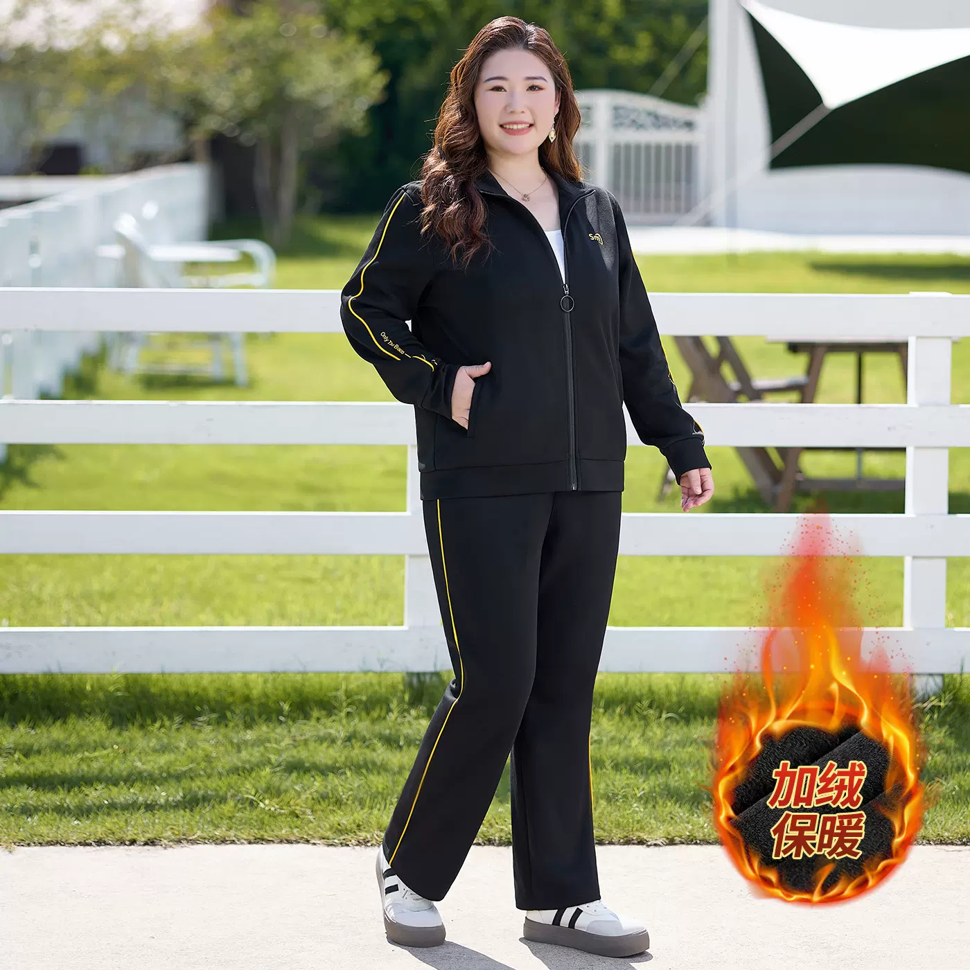 富晶大码运动休闲套装秋季两件套2025新款显瘦时尚运动服胖mm女装