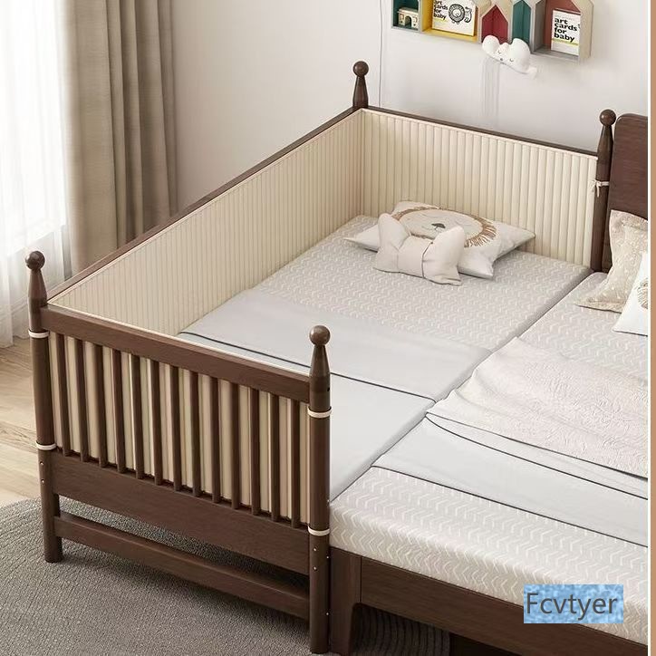 Solid Wood Children's Spliced ​​Bed Widened Bed with Guardrail Crib Boy Girl Single Bedside Spliced ​​Large Bed