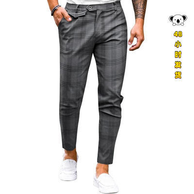 S 32217 Elastic Checkered Straight Pants 男式直筒裤