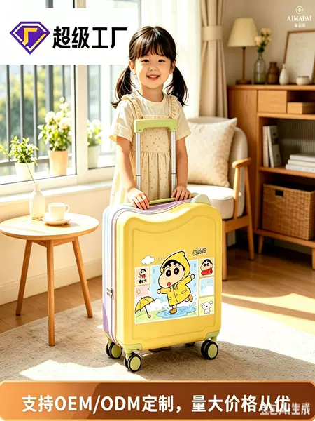 Kuromi Children's Suitcase 18inch Rideable Small Suitcase for Girls, Carry-On Travel Luggage with Wheels and Combination Lock