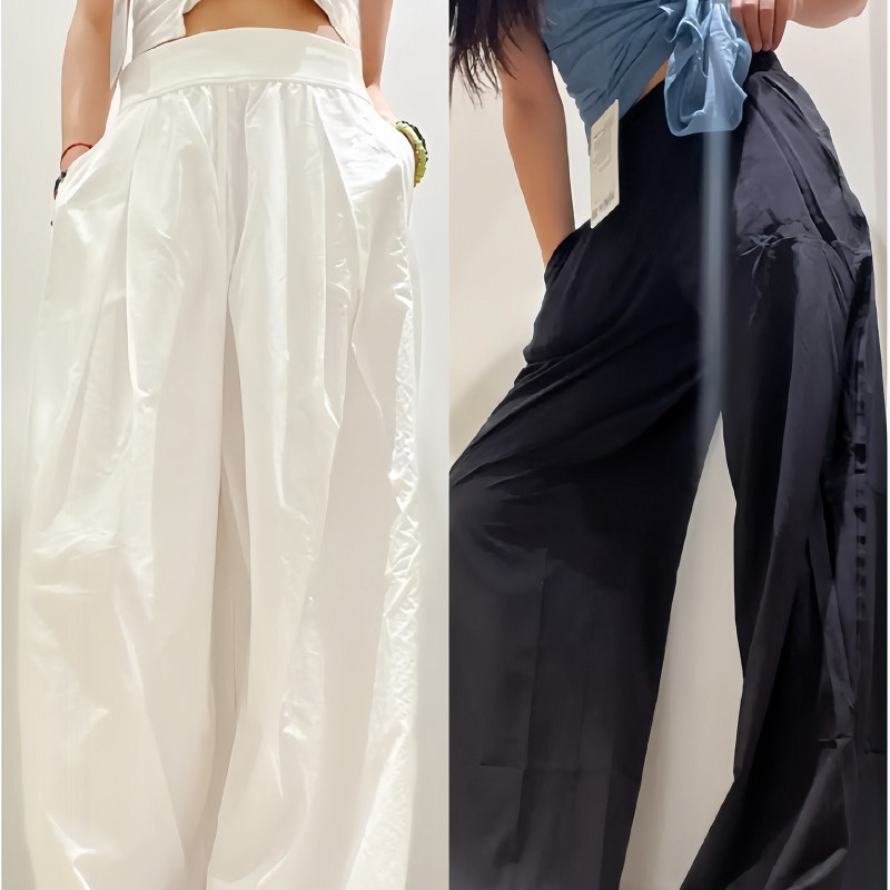 2025 nuevos pantalones de tenis lu lu sueltos de cintura alta pantalones deportivos de protección solar de doble capa pantalones rectos de mujer pantalones casuales rápidos