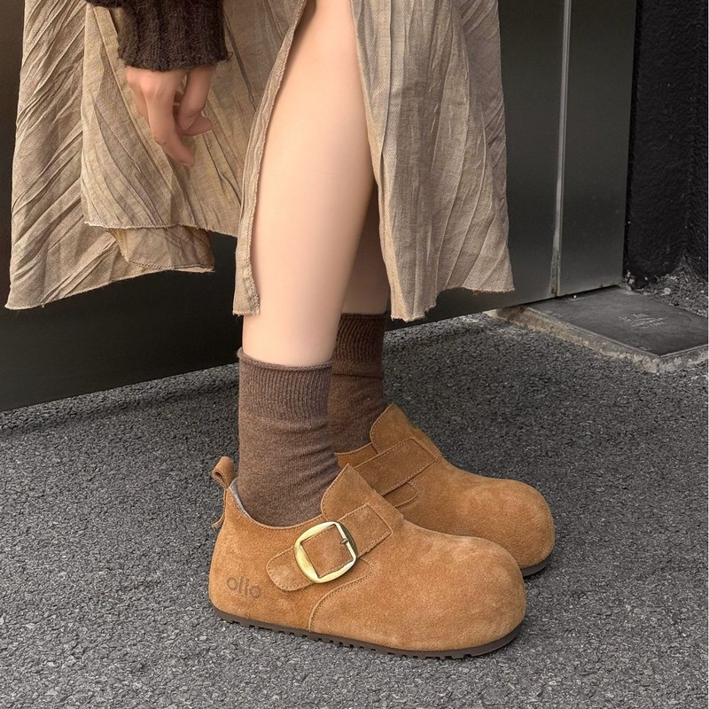 百搭勃肯大头卡皮巴拉半拖鞋女秋冬2025新款反绒软平底外穿一脚蹬|undefined
