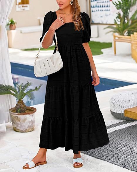 Women's Regular Dress Simple Style Square Neck Backless Short Sleeve Solid Color Maxi Long Dress Holiday Daily display picture 13