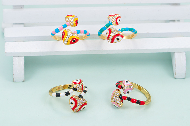 6g Weight Zircon Inlay Material Retro Geometric Snake Copper Open Ring Plating Zircon Copper Rings