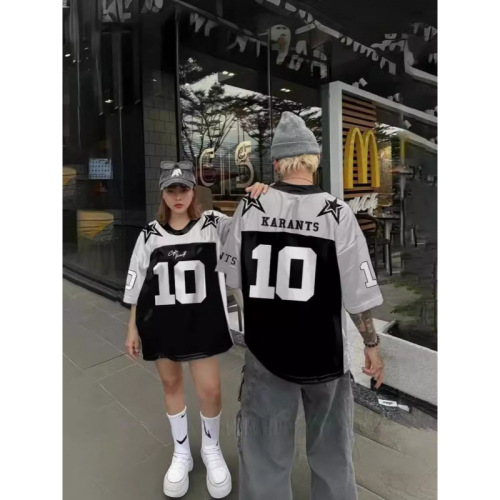 American streetwear hiphop t-shirt round neck loose casual versatile short-sleeved printed t-shirt for men and women