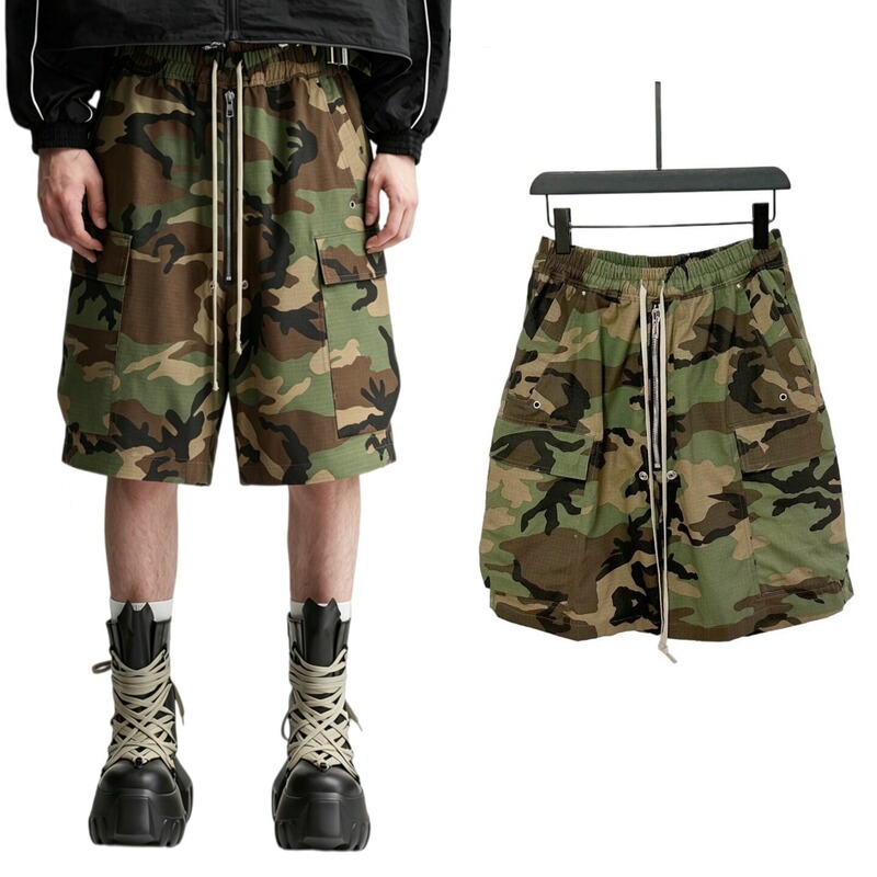 European and American High Street Style Drawstring Washed Vintage Casual Camouflage Multi-Pocket Accordion Pocket Cargo Shorts European and American High Street Style Drawstring Washed Vintage Casual Camouflage Multi-Pocket Accordion Pocket Cargo Shorts