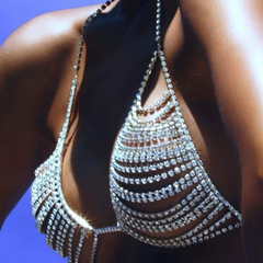 Alibaba.com Hot Selling Sexy Diamond Studded Top with Flashy Braided Chain and Body Chain Neck Bra