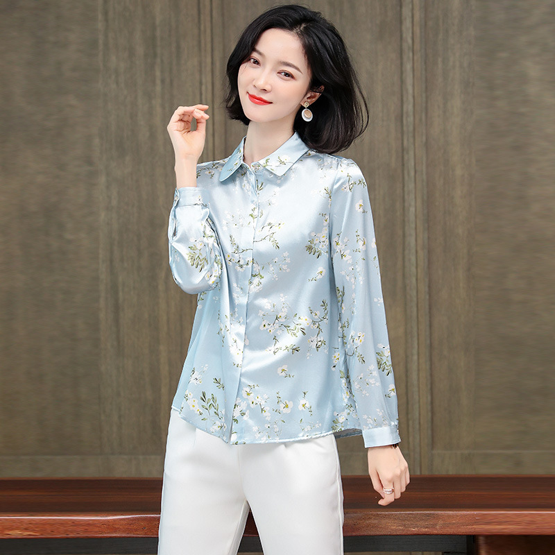 New Stylish Spring Silk Shirt for Women, Long-Sleeved High-End Printed Top with a Turn-Down Collar T-Shirt New Stylish Spring Silk Shirt for Women, Long-Sleeved High-End Printed Top with a Turn-Down Collar T-Shirt