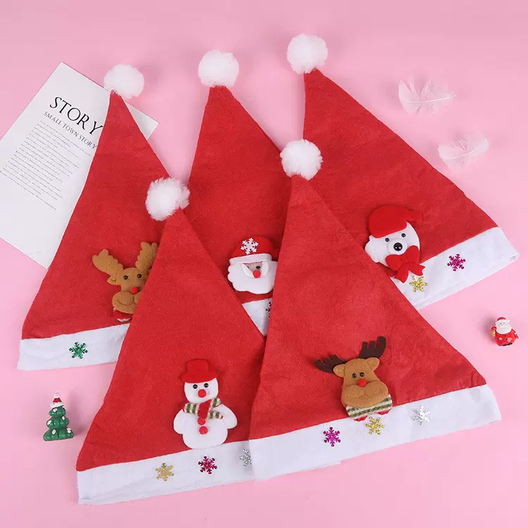 创意圣诞节装饰品圣诞拉绒布儿童帽圣诞礼物卡通圣诞帽子批发