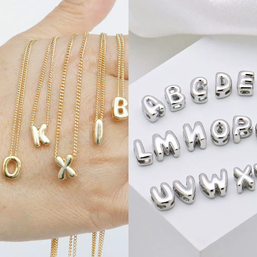 气泡泡迷你英文字母吊坠项链 金色饰品 Initial Charm Necklace