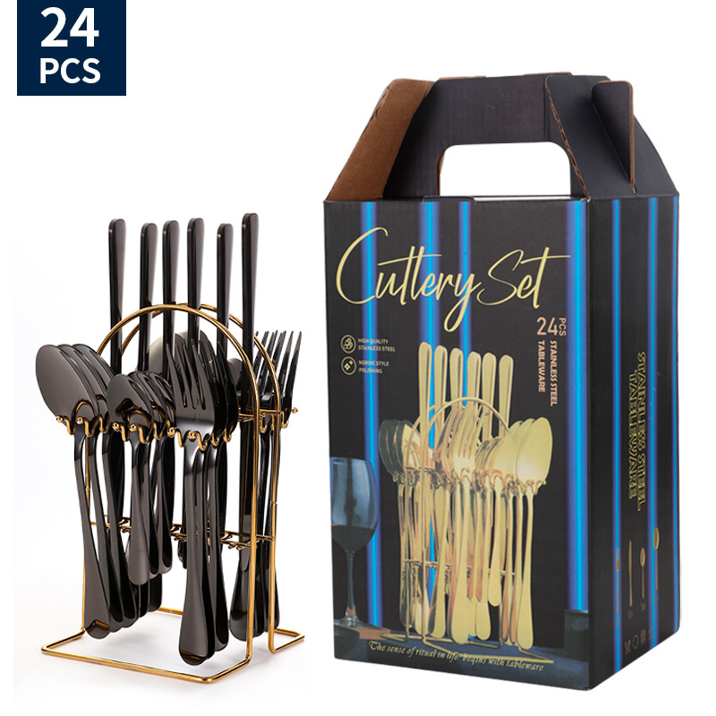 Juego de vajilla de acero inoxidable de Amazon transfronterizo 1010 Cuchillos, tenedores y cucharas de comida occidental Juego de 24 piezas Cuchillos y cucharas de bistec