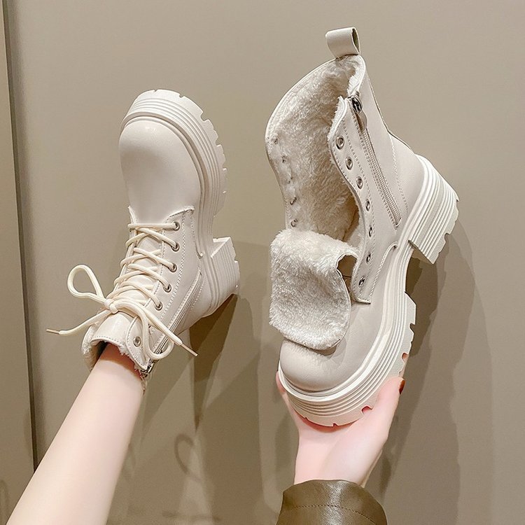 따뜻한 마틴 부츠 여성용 2023 년 새로운 가을과 겨울 영국 스타일 대외 무역 코튼 부츠