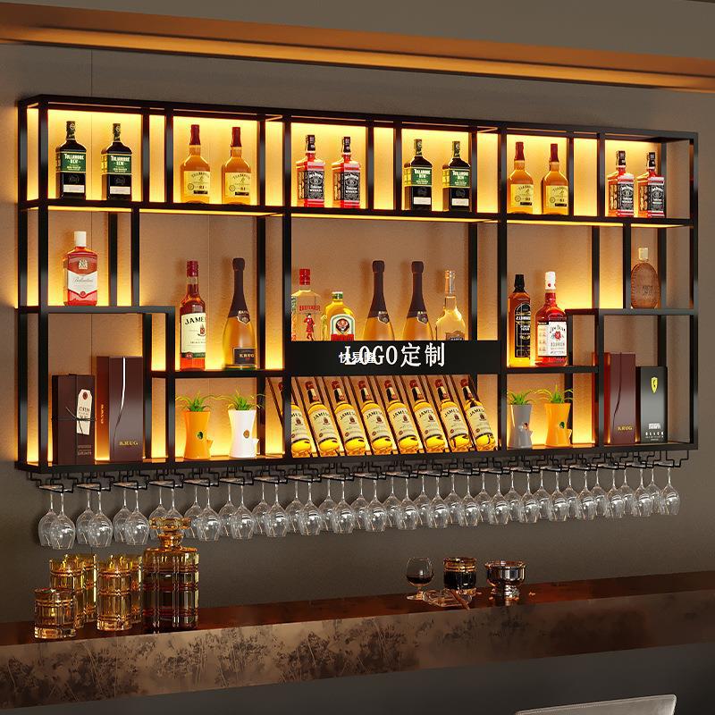 Bar Bar Wine Rack Wall-Mounted Wine Cabinet with Light Hanging Wine Display Rack Wall Wine Creative Storage Rack