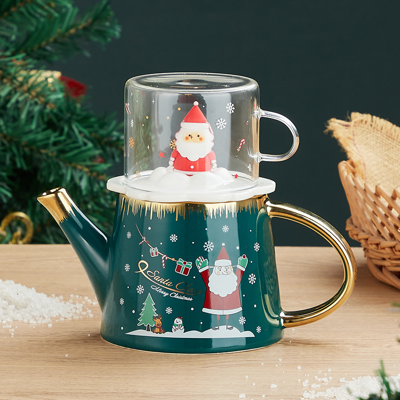 Creativo tridimensional Santa Claus juego de té traje de suministro transfronterizo de cerámica mano regalo imprimible logo mano regalo traje