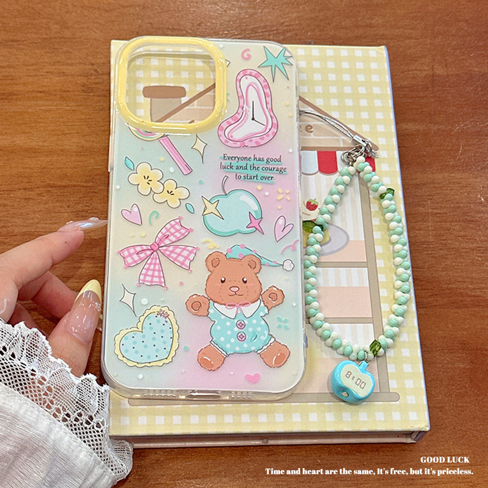 Custodia protettiva con cinturino con fiocco 3C Cartoon Bear compatibile con 16PM Cute 13 Phone Case 15 Pro_voghion.com