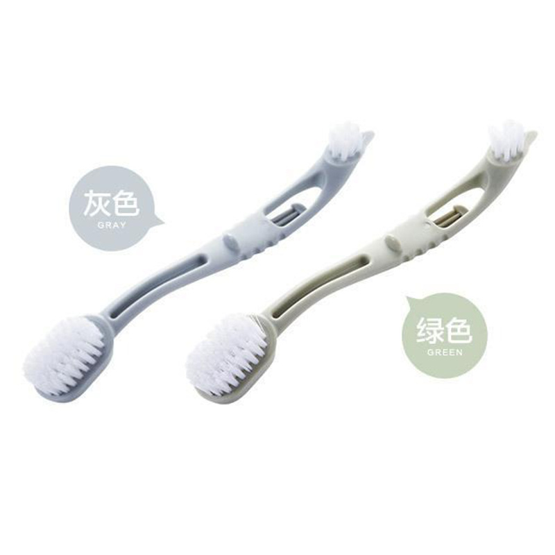 両頭長柄プラスチック製靴磨きブラシ、靴紐・靴底の清掃用ブラシ、衛生ツール、家庭用汚れ落としツール