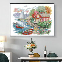 针爱99十字绣湖边小屋2021年新款客厅卧室欧美系列风景画厂家批发
