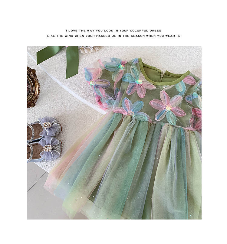 Title 4, Vestido de malla esponjoso y moderno para niñas...