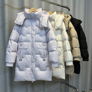White Goose down Mid-Length down Jacket for Women 2025 New Korean Version Thickened Casual Slim-Fit Petite Hooded Coat Trendy