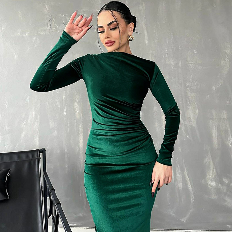 autumn fashionable solid color long-sleeve with a round collar